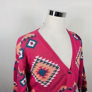 Nuovo Medium Vintage Cardigan Southwestern Knit Cotton Blend Pink Orange Green